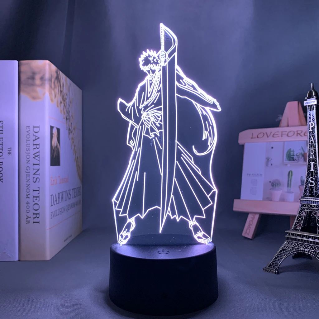 Image of Bleach Ichigo Kurosaki 3D Acrylic LED Night Light – Anime-Inspired Bedroom Decor and Cool Birthday Gift for Fans