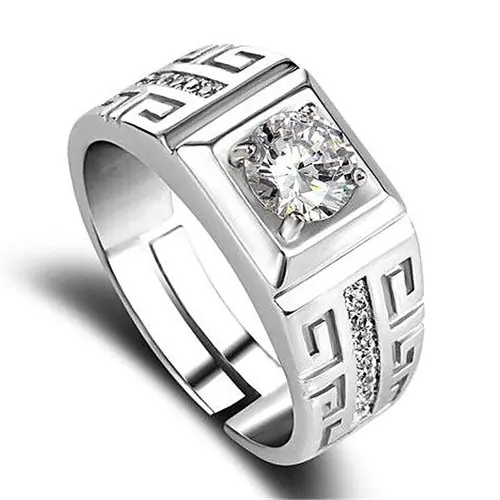 Image de Bague Homme Argent Sterling 925 - Cristal Brillant & Taille Réglable