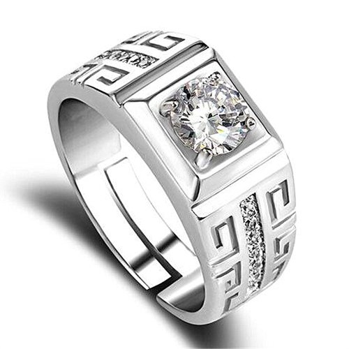 Image of Elegant 925 Sterling Silver Men's Ring with Shining Crystal - Adjustable Size Fashion Jewelry for Engagement, Wedding, and Special Occasions