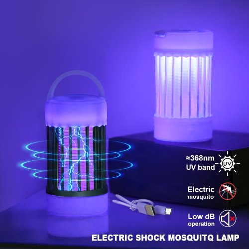 Imagen de Lámpara LED Antimosquitos con Luz UV y Trampa Eléctrica para Exteriores - Ideal para Camping y Jardín