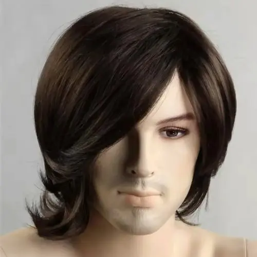 Image de Perruque Homme Mi-Longue Synthétique - Lisse & Résistante à la Chaleur
