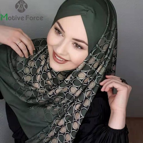 Immagine di Musulmano stampato Chiffon Hijab Abaya vestito Hijab per donna Abaya donna Jersey testa sciarpa scialle turbanti turbante istantaneo arabo
