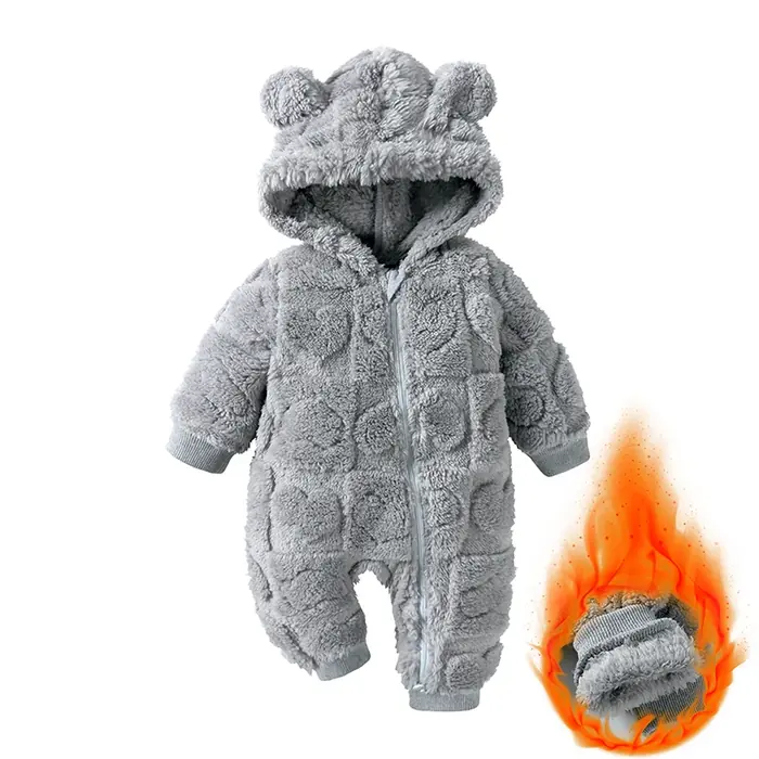 Image de Barboteuse Hiver Chaude pour Bébé - Velours Polaire à Capuche