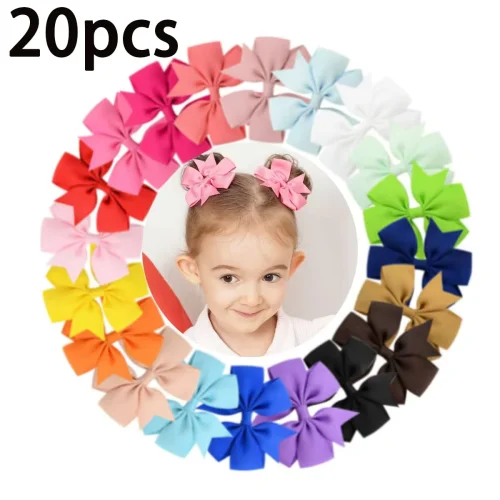 Imagen de 20/40 Uds. Conjunto de pinzas para el pelo con lazo de Color caramelo dulce y aleatorio para niñas, ...