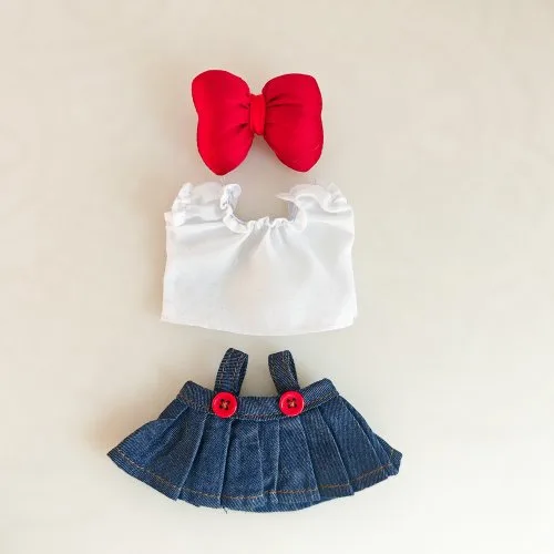 Red bow-jeans-T