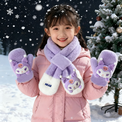 Zdjęcie Sanrio Kawaii My Melody Pluszowa Maskotka Kuromi Szalik Dziecięcy Cinnamoroll Rękawiczki Akcesoria Szaliki dla Dzieci Dziewczęce Śliczne Miękkie Grube Prezenty