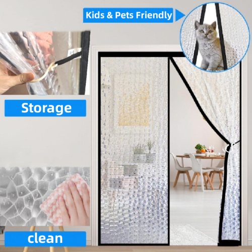 Imagen de Pantalla de Puerta Cálida con Cortinas Aislantes, Película Impermeable para Puertas de Aire Acondicionado, Cierre Automático Magnético sin Perforación