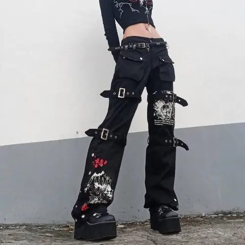 Image de Pantalon Capri Gothique Y2K Noir