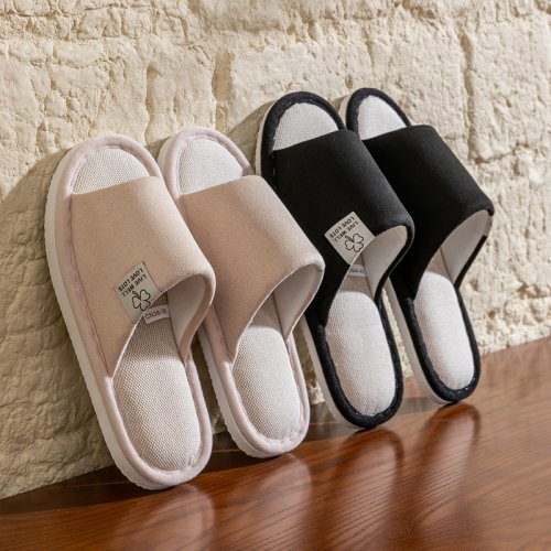 Afbeelding van Linnen Dames Open Teen Slippers met Ademende Stof, Geurloos & Antislip voor Thuis op Houten Vloeren – Comfortabele Zachte Bodem voor Binnen