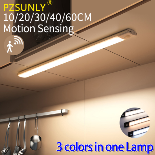 Image of Cabinet Light USB Rechargeable Motion Sensor Led Three Colors In One Lamp For Kitchen Wardrobe Indoor Lighting 10/20/30/40/50cm