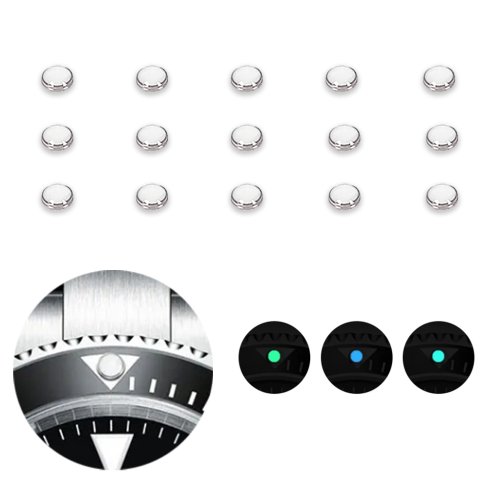 Immagine di Perline Bianche, Blu e Verde Luminose per Orologio - Inserto Lunetta 12 Ore con Dot Pearl Lume, Parti di Ricambio e Accessori per Orologi