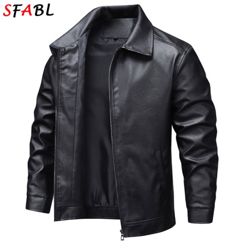 Image of Stylish Men's PU Leather Biker Jacket – Classic Motorcycle Design for Autumn and Winter Outerwear, Windproof & Durable Coat in Size 3XL