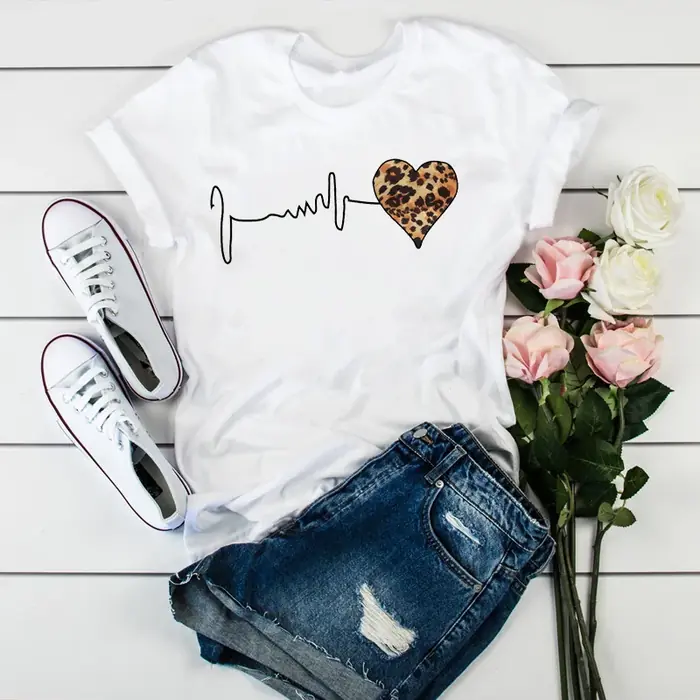 Image de T-Shirt Imprimé Léopard Coeur - Style Harajuku