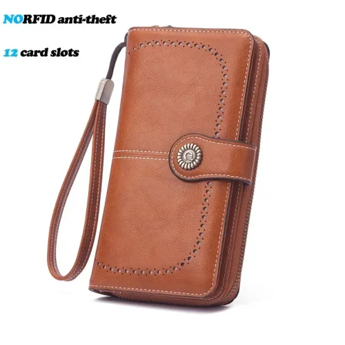 Immagine di Portafoglio da donna di alta qualità Portafogli in pelle antifurto RFID per donna Porta carte da donna grande con cerniera lunga
