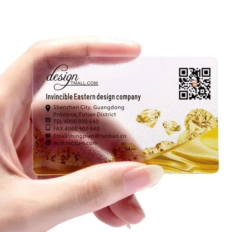 Image of 200-Pack Transparent PVC Business Cards with Custom Logo & HD Colorful Printing – Personalized Name Cards, Thank You Cards, Free Design Service (0.38mm)