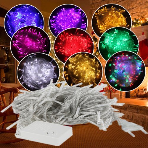 Immagine di Ghirlanda luminosa da esterno 10 metri con 100 LED, spina UE 220V, luci natalizie a filo per decorazioni festive, matrimonio, casa e giardino