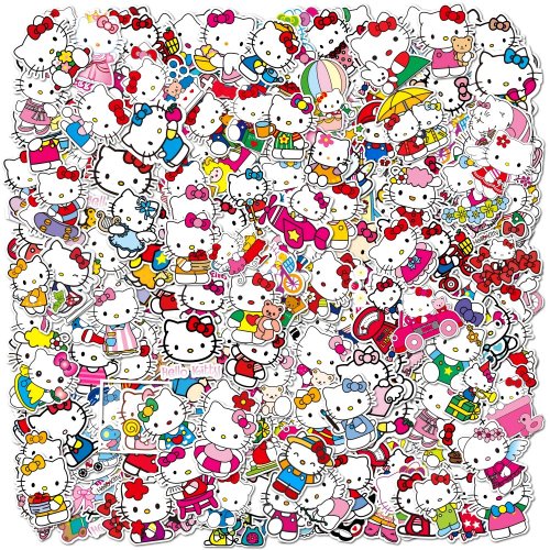 Immagine di 100 Adesivi Kawaii Hello Kitty Sanrio - Adesivi Impermeabili per Telefono, Scrapbook, Chitarra e Decorazioni in Stile Cartone Animato