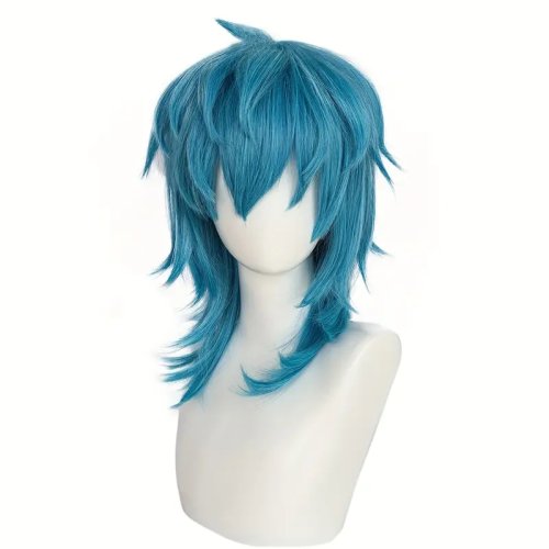 Immagine di Parrucca Cosplay Capelli Blu Sintetici Dritti di Media Lunghezza con Frangia Resistente al Calore - Perfetta per Costume da Halloween e Eventi Tematici