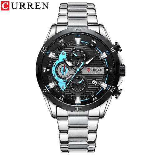 Imagen de Relojes CURREN de acero inoxidable para hombre, Esfera luminosa de moda creativa con cronógrafo, relojes de pulsera informales para hombre