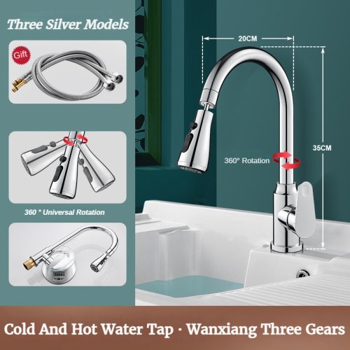 Imagen de GEGVE Grifo de cocina extraíble, cabezal Flexible, grifos fríos y calientes, grifo mezclador Manual negro para fregadero de cocina adaptado a Israel