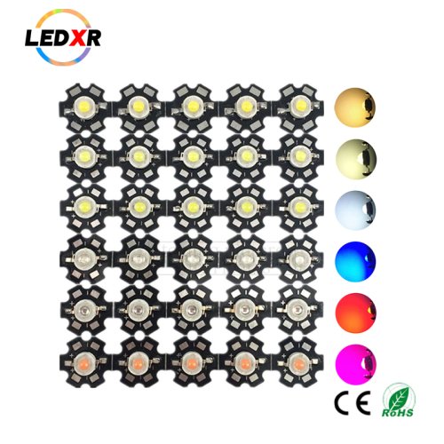 Image of 10-Pack High-Power 1W, 3W, 5W LED Emission Lamps – Red, Yellow, Blue, Green, White, Warm White, Cool White, UV & Full Spectrum – 20mm Star PCB for DIY Lighting Projects