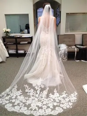 Image de Voile de Mariée Cathédrale 3M avec Peigne - Dentelle Élégante