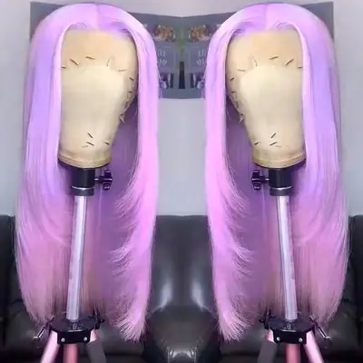 Image de Perruque Violette Longue Droite avec Dentelle Avant
