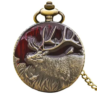 Image de Montre de Poche Steampunk en Bronze avec Pendentif Wapiti