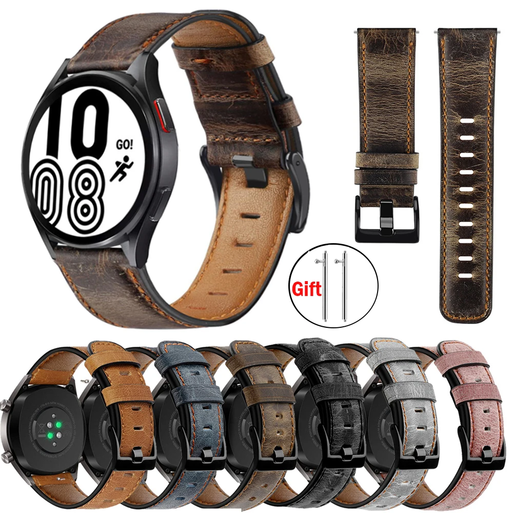 Zdjęcie Retro Skórzany Pasek do Zegarka Samsung Galaxy Watch 4, 5, 6, Classic, Active 2, 20mm i 22mm – Bransoletka Kompatybilna z Huawei GT 4, 3 Pro, 2, 2e