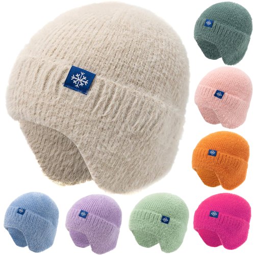 Bild von Warme Winter-Strickmütze mit Ohrenklappen – Winddichte, Verdickte Plüsch-Fleece Mütze für Damen, Ideal für Outdoor-Sport, Ski und Schnee