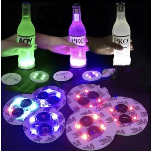 Imagen de Posavasos LED con Batería, 3 Modos de Luz, Alfombrilla Adhesiva para Copa de Vino, Taza o Botella, Ideal para Clubes, Bares y Decoración de Fiestas, Luces Nocturnas - Paquete de 40 Unidades