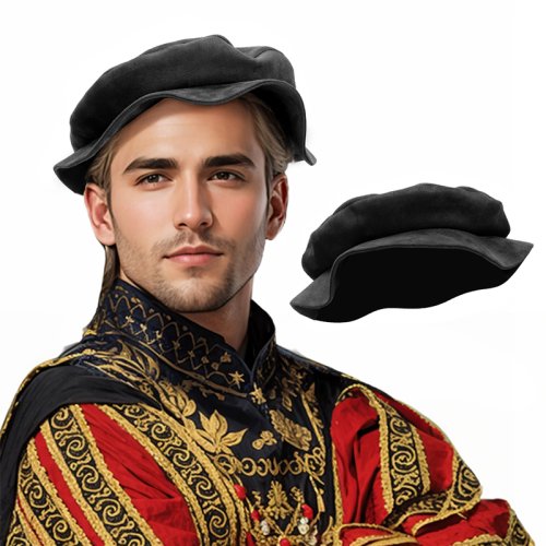 Image of Classic Renaissance Tudor Flat Beret Hat for Women and Men – French Painter Cap for Medieval Costume, Cosplay, and Historical Reenactment
