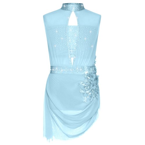 Zdjęcie Sukienka gimnastyczna baletowa dla dziewczynek, bez rękawów, z przezroczystej siateczki, błyszcząca, z dżetami, tutu, na łyżwiarstwo figurowe i występy taneczne.