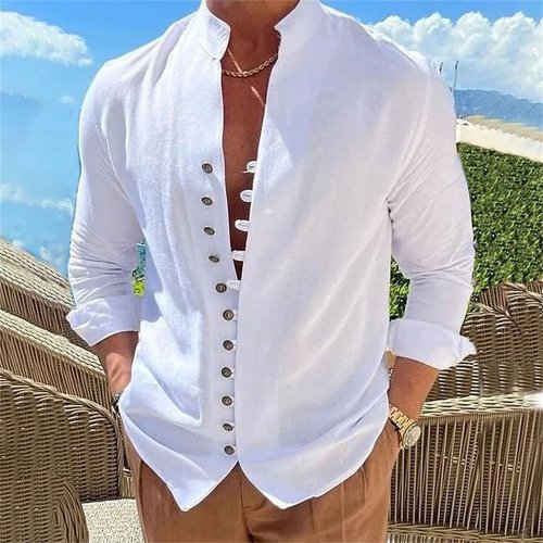 Image de Chemise Homme Coton Lin - Style Décontracté Grande Taille