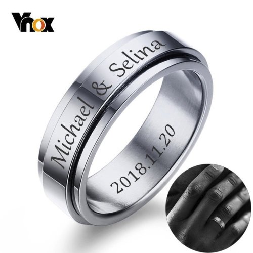 Image of Personalized Spinner Ring for Men and Women – 6mm Stainless Steel Rotating Wedding Band with Custom Name, Date, or Initials – Unique Tail Ring Design