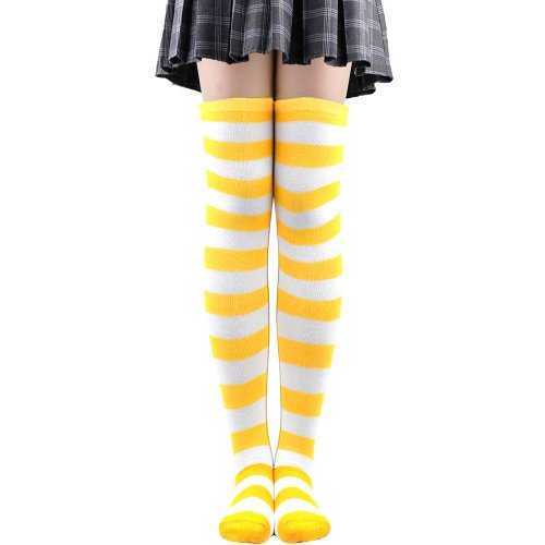 Imagen de Medias a rayas de colores, calcetines japoneses por encima de la rodilla, moda para mujer, calcetine...