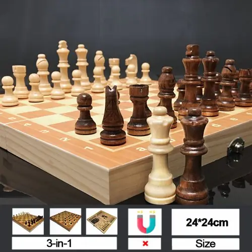 Image de Jeu d'Échecs 3 en 1 en Bois - Dames, Backgammon & Échecs
