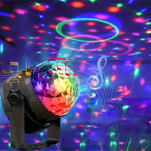 Immagine di 1Pc Disco Ball DJ Luci notturne, Lampada stroboscopica da palco rotante RGB attivata dal suono per la decorazione di compleanno della stanza di casa Feste di ballo di nozze