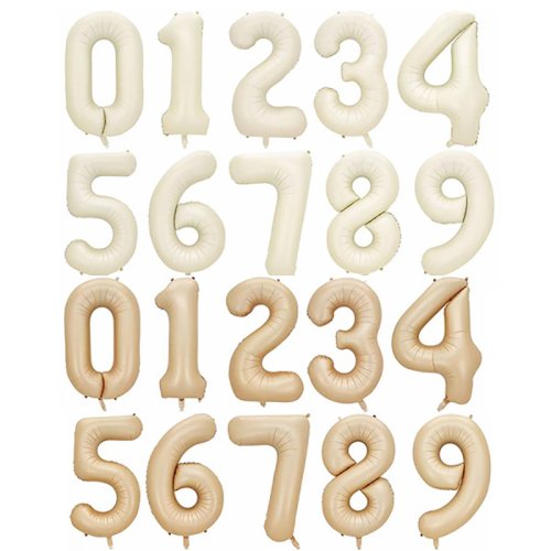 Image of 32-Pack 40-Inch Cream Caramel Number Foil Balloons 0-9 for Wedding, Birthday, Baby Shower Party Decorations