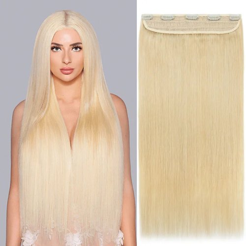 Image of #613 Clips In Hair Extensions Human Hair Color Blonde Straight Natural Hair Extensions Feel Soft Hairstyle Hairpiece For Women