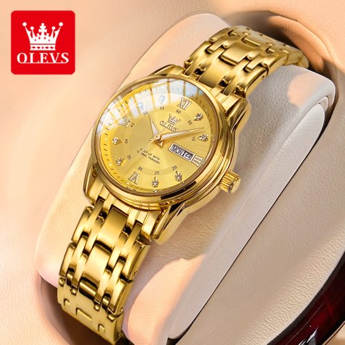 Image of Elegant Stainless Steel Quartz Watch for Women with Weekly Calendar and Luminous Display – Waterproof Fashion Wristwatch