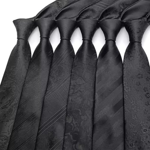 Image of Elegant 8cm Men's Black Necktie with Striped Floral Plaid Pattern – Jacquard Woven Formal Tie for Business, Wedding, and Party Occasions