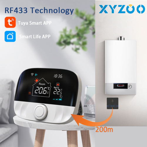 Zdjęcie Bezprzewodowy termostat RF Inteligentne ogrzewanie podłogowe WiFi do kotła gazowego Zasilany bateryjnie Odbiornik regulatora temperatury Tuya Alice Google