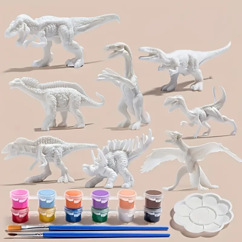 Bild von Kreatives DIY Dinosaurier-Spielzeug Set – Bemalbares Weißes Graffiti-Modell für Kinder, 6-8 Stück, Ausmal-Spielzeug mit Puzzle-Funktion, Ideal als Geschenk
