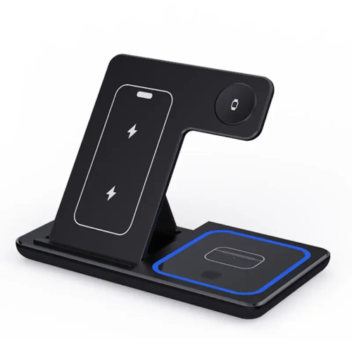 Afbeelding van 200W Draadloze Oplader Stand met Opvouwbare Dock voor iPhone 16, 15, 14, 13, 12, 11, X, 8, Apple Watch en AirPods – Snel Laadstation 3-in-1