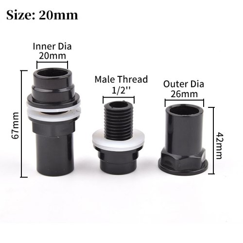 Imagen de Conector de tubo de PVC negro de 20 ~ 50mm, junta de salida de entrada de drenaje para acuario, sumi...