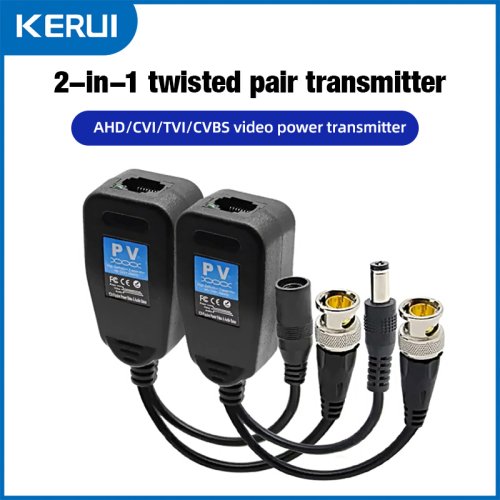Afbeelding van 1CH PV Balun RJ45 CCTV Video Transceiver met BNC Aansluiting voor CVI, TVI, AHD en Analoge HD Camera's – Coaxiale Zender met DC Voeding en Power Connectors