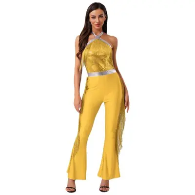 Image de Costume Disco Hippie des Années 70 - Combinaison Franges & Paillettes