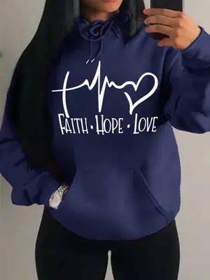 Image de Sweat à Capuche Femme Décontracté - Foi, Espoir, Amour