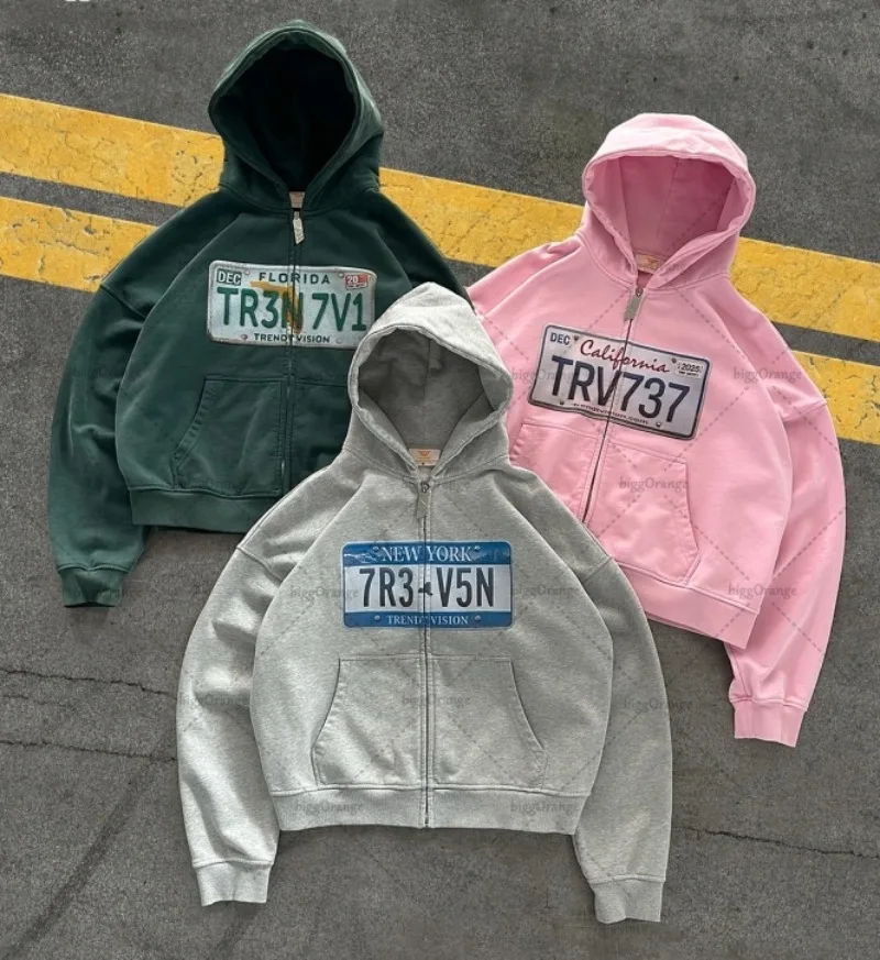 Immagine di Y2K Felpa con cappuccio con zip retrò Hip-Hop Lettera stampata Casual Streetwear per uomo e donna Felpe oversize moda Harajuku gotica